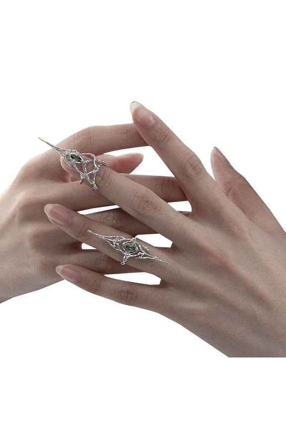 Set Of 2 Gothic Joint Rings Adjustable Bone Tip Nails Art Rings Unisex Rhinestones for Fashion Enthusiasts