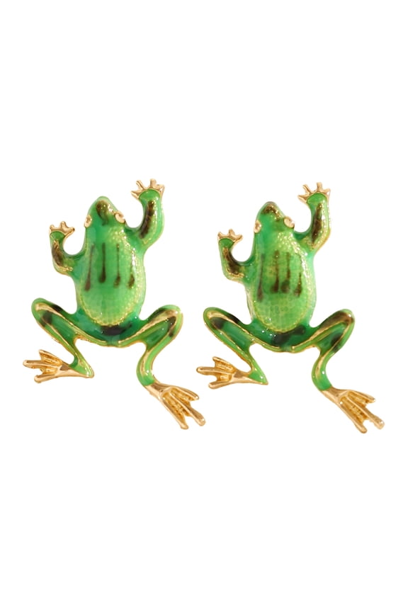 Stylish Green Frogs Dangle Earrings Lightweight Alloy Materials Unique Accessories Handmade Jewelry For Daily Wear