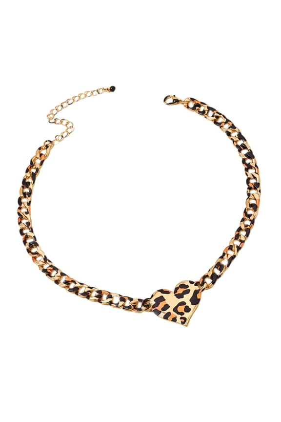 Unique Leopard Heart Necklace Pendant Necklace Heart Charm Necklace Alloy Texture Neck Jewelry for Expressing Love