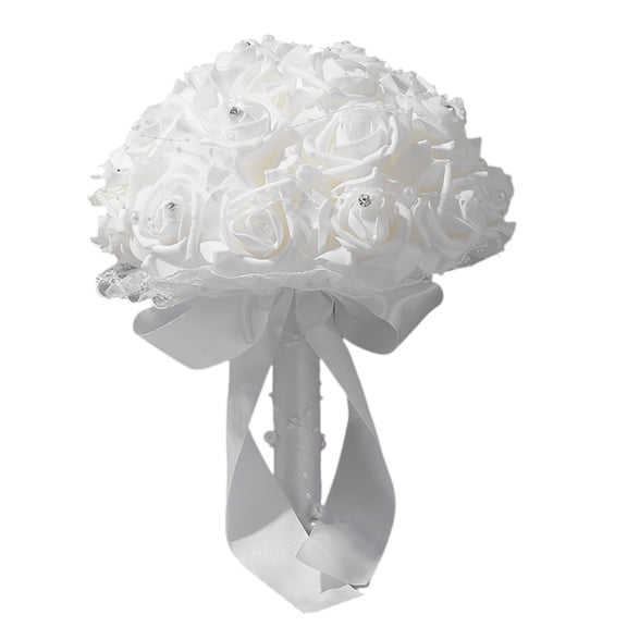 lixuesong White Bridal Bouquet Flower Hand Bouquet Artificial Rose Bouquet Photo Props Bridal Bouquet for Wedding Party Prom