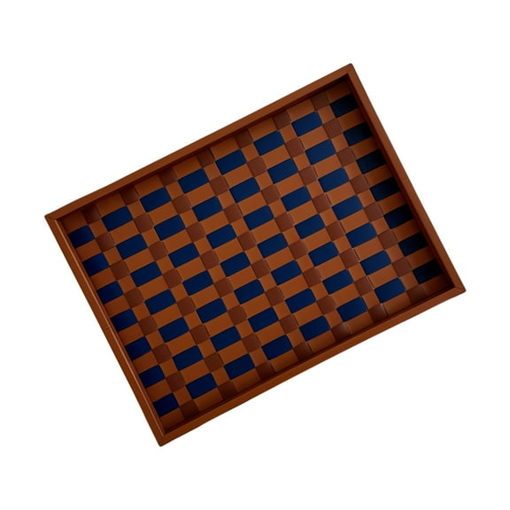 lixuesong Woven Checkerboard Leather Tray Elegant Storage Organizers For Home Kitchens Dining Table Decors