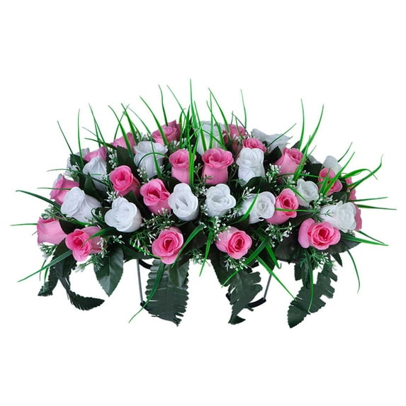 liyanJIAJU Home Decor Headstone Flower Saddle,Artificial Cemetery Flowers for Grave,Cemetery Memorial Flowers for Outdoor Tombstone Decorations(Pink White)