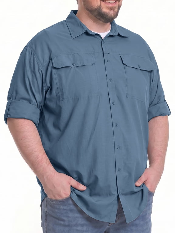 Big and Tall Button Shirt for Men Casual Summer Work Shirts Lightweight Quick Dry Outdoor Tops 2XL-6XL