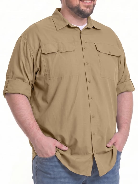Big and Tall Mens Fishing Shirt Plus Size Button Down Shirt UPF 50+ Shirts SPF Quick Dry Hiking Outdoor Workwear 3XL