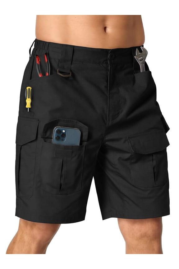 Cargo for Men Shorts Hiking Casual Summer Shorts Men Travel Golf Camping with 10 Pockets Black 36 (No Belt)