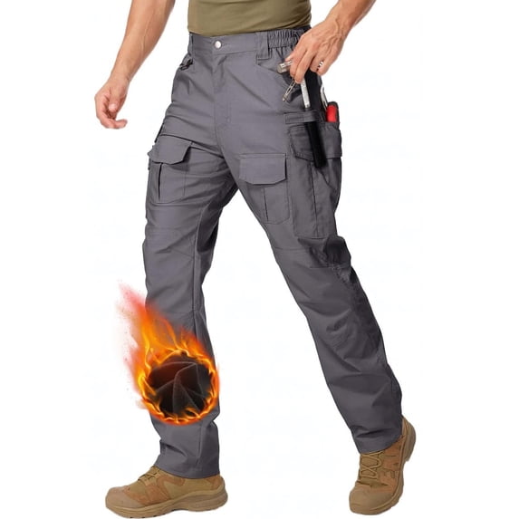 liyiyiyia Fleece Lined Pants Men Cargo Hiking Work Warm Pants Ripstop Outdoor Winter Pants with Multi Pockets