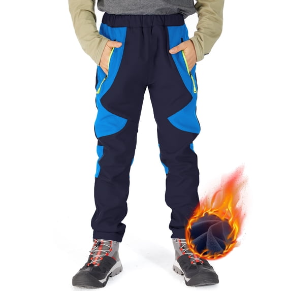 liyiyiyia Kids Snow Pants Boys Waterproof Insulated Winter Hiking Pants Girls Youth Warm Fleece Lined Softshell Trousers Blue 14-16 Years
