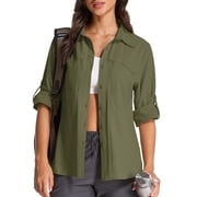 liyiyiyia Long Sleeve Fishing Shirts Women UPF Uv Sun Protection Shirts for Casual Work Safari Travel Cool Quick Dry Blouse