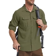 liyiyiyia Long Sleeve Hiking Fishing Shirts for Men Quick Dry Button Down Work Shirt Sun Protection UV UPF 50 Outdoor Safari Tops