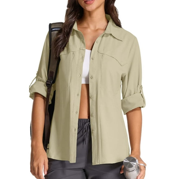 liyiyiyia Long Sleeve Hiking Shirts for Women Button Up Work Shirt with Zipper Pockets Casual Outdoor Quick Dry Tops