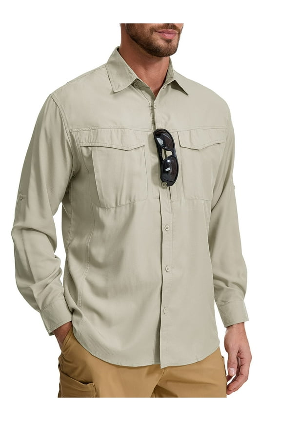 Work Shirts for Mens Long Sleeve UPF 50+ Button Down Shirt for Travel Safari Camping Hiking