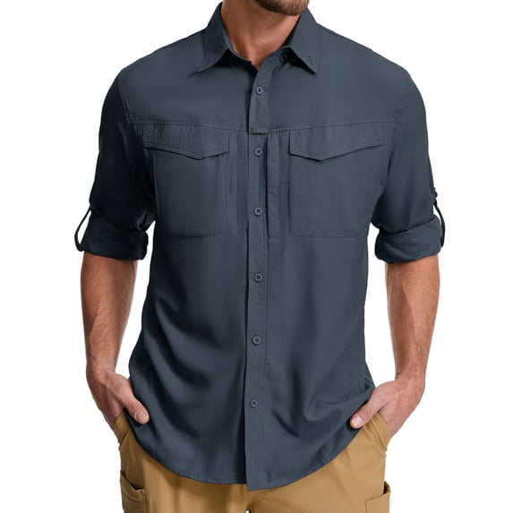 liyiyiyia Mens Long Sleeve Button-Up Shirts Quick Dry Sun Protection Shirts for Fishing Hiking