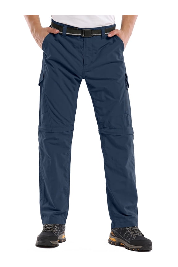 Men Outdoor Convertible Hiking Pants with Belt Lightweight Quick Dry Cargo Work Pants for Men
