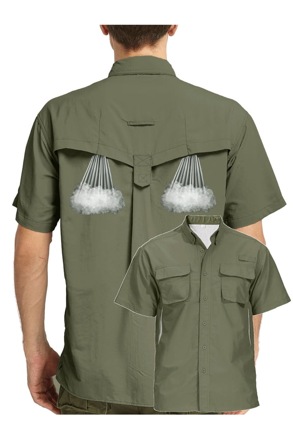 Men's Button Short Sleeve Shirts for Fishing Hiking Outdoor Workwear Outdoor Quick Dry Sun Protection Button Work Shirt Casual Tops