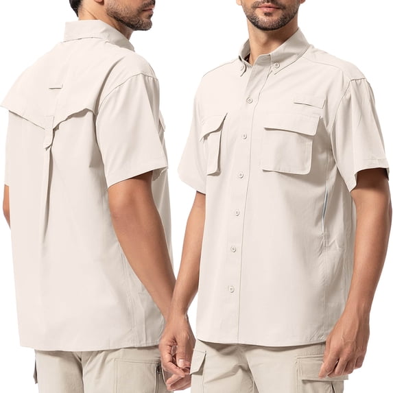 liyiyiyia Men's Button Short Sleeve Shirts for Fishing Hiking Outdoor Workwear Outdoor Quick Dry Sun Protection Button Work Shirt Casual Tops