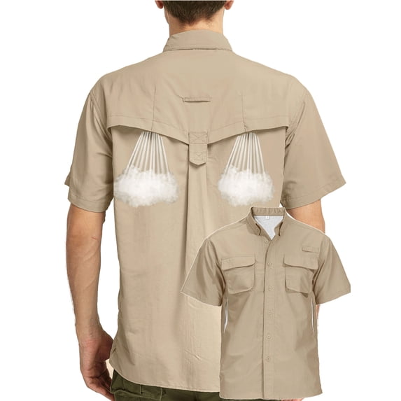 liyiyiyia Men's Button Short Sleeve Shirts for Fishing Hiking Outdoor Workwear Outdoor Quick Dry Sun Protection Button Work Shirt Casual Tops