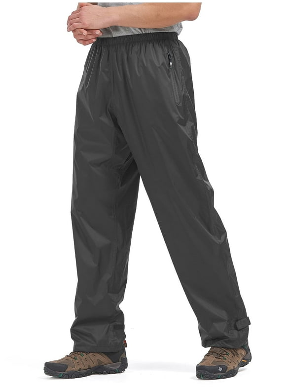 Men's Rain Pants Waterproof Rain Over Pants Windproof Hiking Pant with Zipper Pockets Lightweight Outdoor Trousers