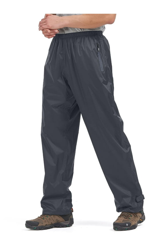 Men's Rain Pants Waterproof Rain Over Pants Windproof Hiking Pant with Zipper Pockets Lightweight Outdoor Trousers
