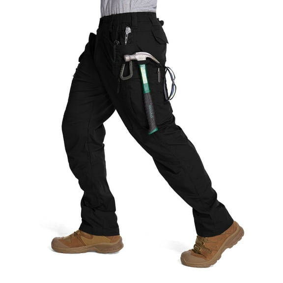 liyiyiyia Black Work Pants Men Ripstop Cargo Pants Water Resistant Hiking Pants Outdoor Trousers with Multi Pockets (Not Belt)