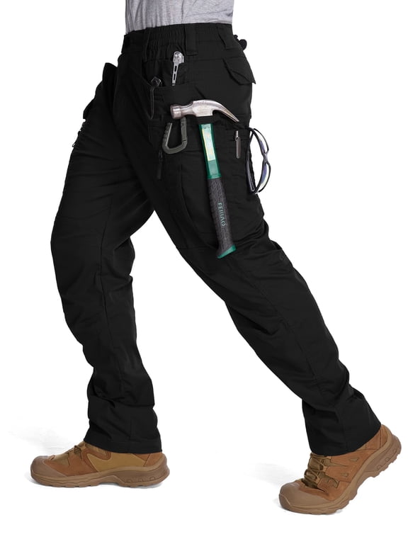 Cargo Pants for Men Black Work Pants Ripstop Water Resistant Hiking Pants Outdoor Trousers with Multi Pockets (Not Belt)