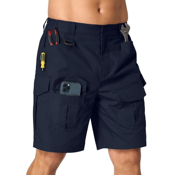 liyiyiyia Mens Shorts Outdoor Work Cargo Shorts for Men with 10 Pocket for Hiking Fishing Camping Casual Navy Blue 34 (No Belt)