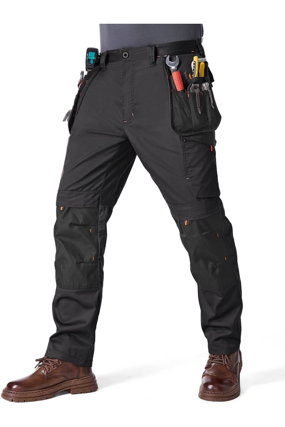 Cargo Pants for Men Stretch Work Pants Water Resistant Utility Safety Pants Construction Work wear Trousers Black 36