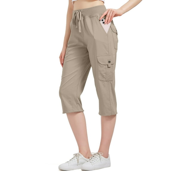 liyiyiyia Women Hiking Cargo Capris Pants Loose Fit Quick Dry Fishing Pants Casual Elastic Waist Lightweight Capri for Outdoor Travel