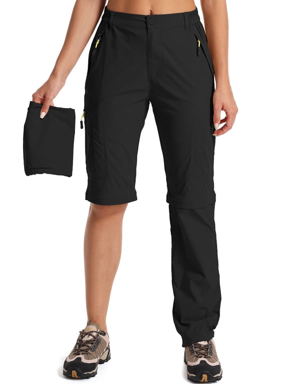 Women's Pants for Hiking Convertible Quick Dry Lightweight Work Pants Zip-off Outdoor Fishing Travel Black Pants