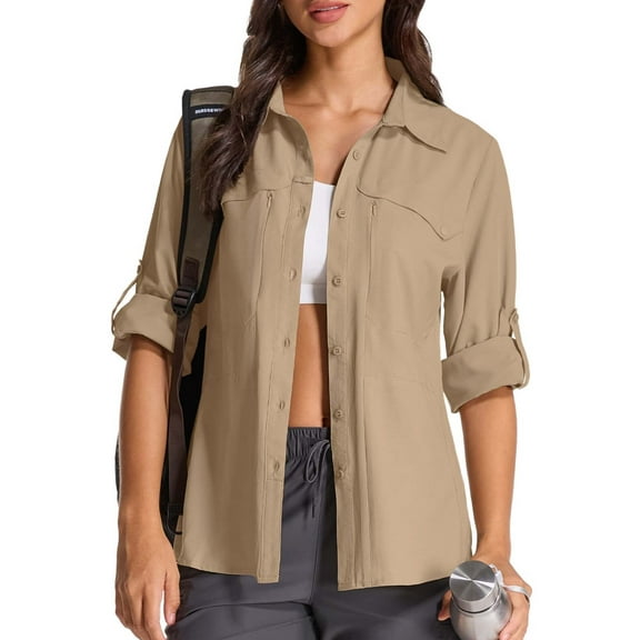 liyiyiyia Womens Long Sleeve UPF Sun Protection Shirts Outdoor Quick Dry Safari Fishing Hiking Travel Button Shirts