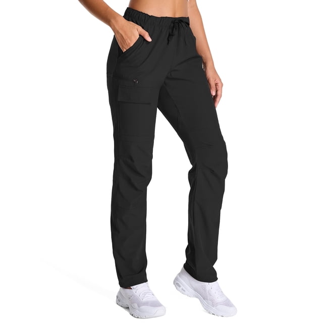 liyiyiyia Womens Quick Dry Hiking Pants Elastic Waist Black Cargo Pants Lightweight Water Resistant Travel Work Trousers