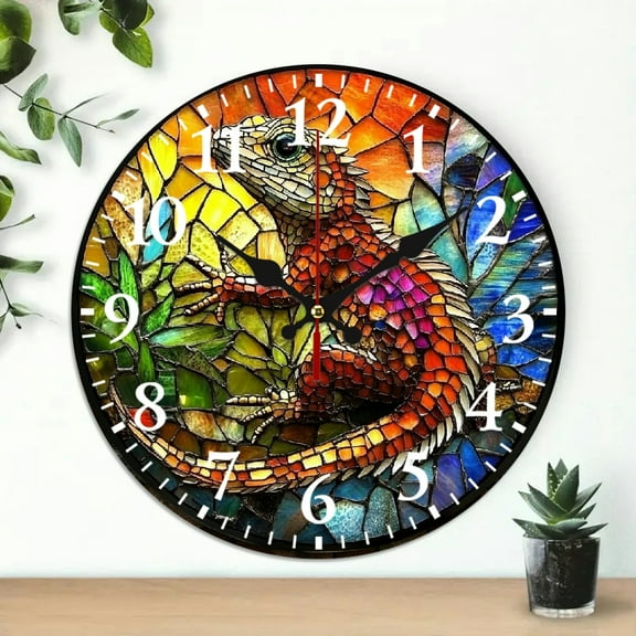 lizard stained glass mosaic Wall Clock Wall art Decor, Silent Mechanical Movement Perfect for Living Room, Dorm, Bedroom, Kitchen, Home Office & More, Wall Clock Living Room