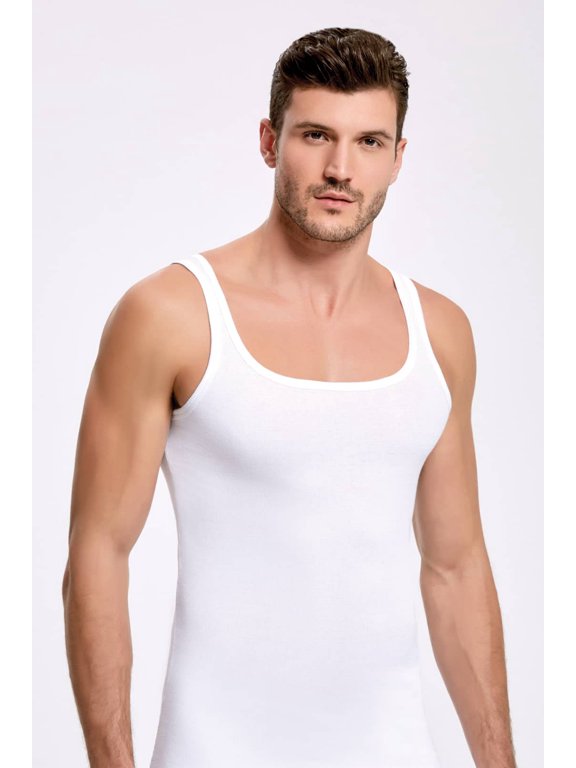 İlke İç Giyim Men's Ribbed Sleeveless Cotton Undershirt, White, Size XL