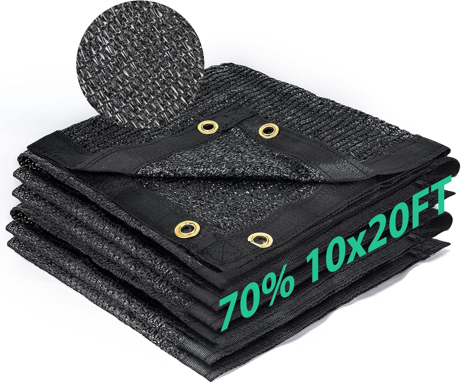 70% Shade Cloth, Resistant Sun Shade Net 10x20FT Mesh Tarp with HDPE Material and Reinforced Grommets Shade Trap for Greenhouse, Plant, Pergola, and Backyard Patio Sunshade（black）