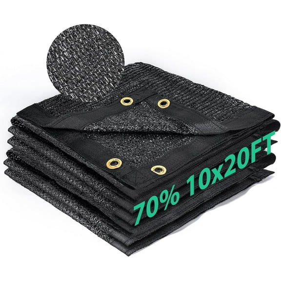 70% Shade Cloth, Resistant Sun Shade Net 10x20FT Mesh Tarp with HDPE Material and Reinforced Grommets Shade Trap for Greenhouse, Plant, Pergola, and Backyard Patio Sunshadeblack
