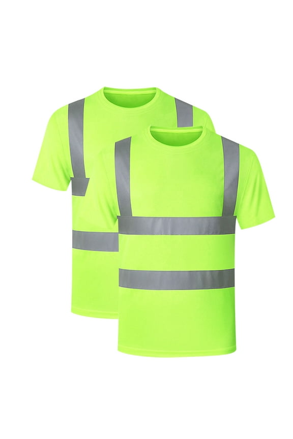 2 Packs Men's Reflective Safety Shirt Short Sleeve High Visibility Round-Neck T Shirt Construction Work Shirts Breathable Unisex Safety Workwear - Yellow