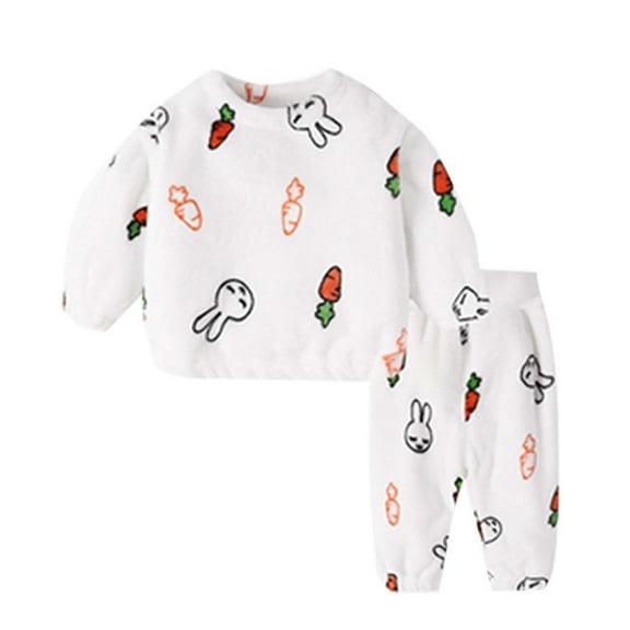 lkfuzj 2 Piece Fleece Pajama Set for Toddler Boys Girls Fall Winter Warm Plush Matching Sleepwear Set Tops Pants Outfits Loungewear - White