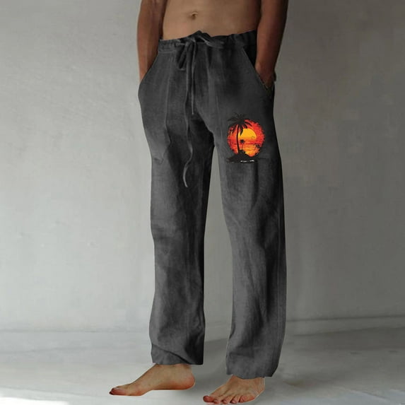 lkfuzj 2024 Mens Casual Pants Elastic Waist Athletic Trousers With Pocket Loose Fit Hawaiian Yoga Trousers Dark Gray