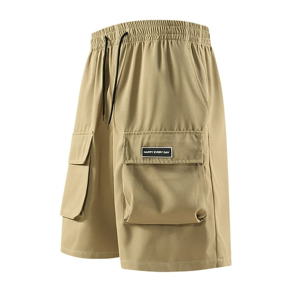 lkfuzj 3/4 Length Cargo Shorts for Men Summer Shorts Elasticated Waist Casual Lightweight Cropped Trousers Solid Color Drawstring Three Quarter Pants with Multi Pockets