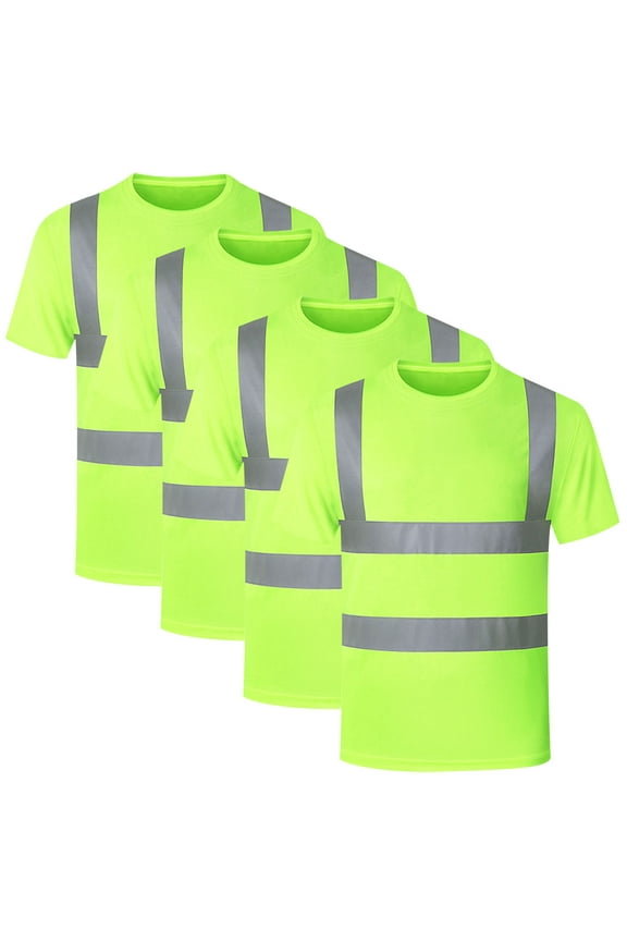 4 Packs Men's Reflective Safety Shirt Short Sleeve High Visibility Round-Neck T Shirt Construction Work Shirts Breathable Unisex Safety Workwear - Yellow