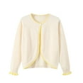 thumbnail image 1 of lkfuzj Baby Girls' Long Sleeve Cardigan Button Closure Knitted Bolero Solid Color Cotton Fall Winter Coat Top - Beige, 1 of 5