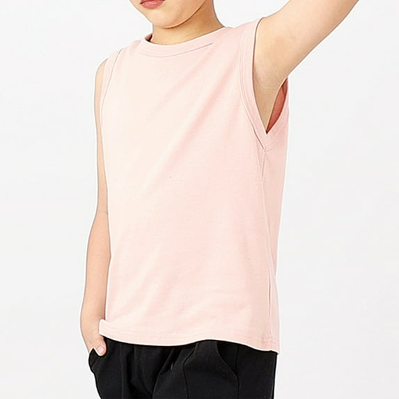 lkfuzj Baby Toddler Boys Girls Kids Tank Tops Sleeveless Solid Color Vest Shirt Clothes Crew Neck Tee Casual Summer Pink