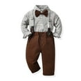 thumbnail image 1 of lkfuzj Boys Formal Clothes Fashion Stripe Long Sleeves Button Dress Shirt with Bow Tie + Suspender Pants Set Gentleman Suits Toddler Kids Dress Suit for Wedding Prom, 1 of 8