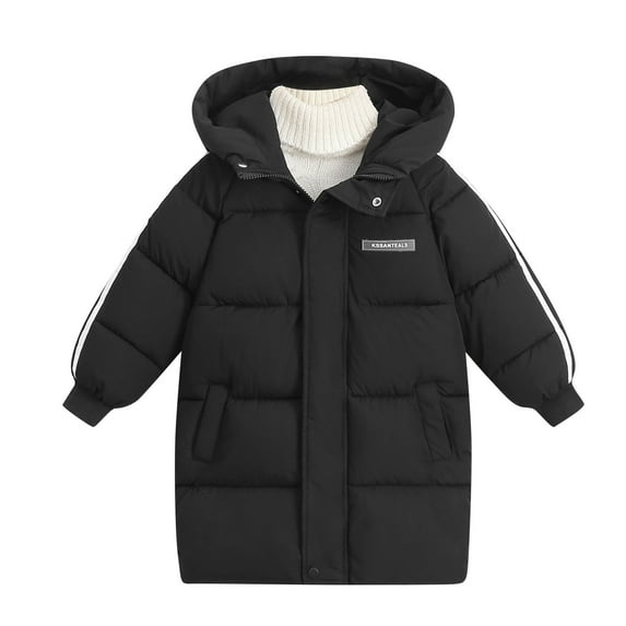 lkfuzj Boys Girls Winter Puffer Jacket Kids Hooded Down Coats Warm Parka Plus Velvet Padded Cotton-Padded Snowsuit - Black