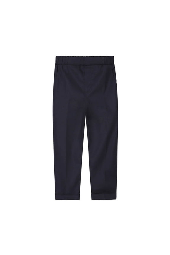 Boys School Uniform Fashion Stripe Solid Color Pants Flat Front & Elasticized Waistband Faux Button Casual School Uniform Suit Pants Trousers For Kids 18Months-13Years Navy