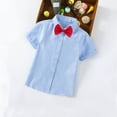 thumbnail image 1 of lkfuzj Boys' School Uniform Short Sleeve Button-Down Cotton Shirt Solid Color British Style Bow Tie Shirts Fashion Blouse T-Shirt Gentleman's Shirt For Kids 2-14 Years Blue, 1 of 5