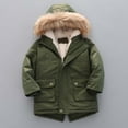 thumbnail image 1 of lkfuzj Boys Winter Hooded Down Coat Jacket Thick Cotton-padded Jacket Kids Warm Faux Fur Outerwear Coat 2024 New Winter Coat Warm Water-Resistant Puffer Jacket Thick Fleece Parka Green, 1 of 4