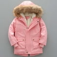 thumbnail image 1 of lkfuzj Boys Winter Hooded Down Coat Jacket Thick Cotton-padded Jacket Kids Warm Faux Fur Outerwear Coat 2024 New Winter Coat Warm Water-Resistant Puffer Jacket Thick Fleece Parka Pink, 1 of 4