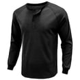 thumbnail image 1 of lkfuzj Fashion Men's Henley Shirts Classic Long Sleeve Basic Button Waffle T-Shirt Lightweight Pullover Tops - Black, 1 of 4