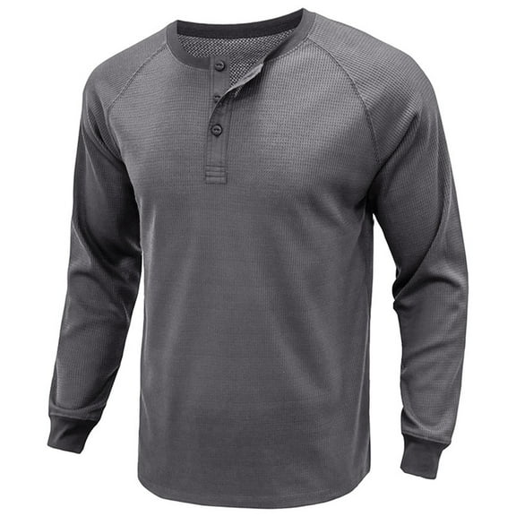 lkfuzj Fashion Men's Henley Shirts Classic Long Sleeve Basic Button Waffle T-Shirt Lightweight Pullover Tops - Gray