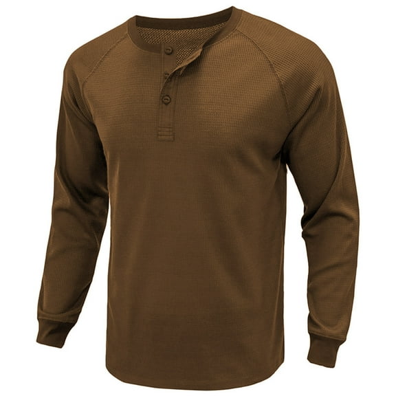 lkfuzj Fashion Men's Henley Shirts Classic Long Sleeve Basic Button Waffle T-Shirt Lightweight Pullover Tops - Khaki